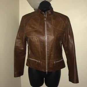 TROTTER BROWN LEATHER RACER JACKET